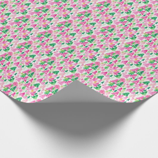 ピンク名門私立校風のと緑のクリスマスツリー ラッピングペーパー (角)