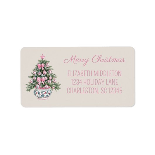 ピンク名門私立校風のと緑のクリスマスツリー ラベル (正面)