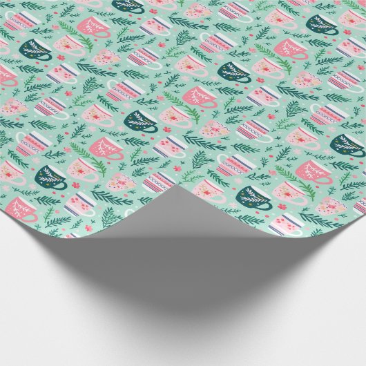 ピンク名門私立校風のと緑のクリスマスマグ ラッピングペーパー (角)
