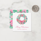 ピンク名門私立校風のと緑のクリスマスリースエンクロージャ ノートカード (正面/裏面インサイチュ)