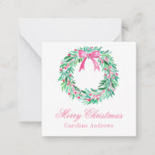 ピンク名門私立校風のと緑のクリスマスリースエンクロージャ ノートカード (正面)