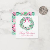 ピンク名門私立校風のと緑のクリスマスリースエンクロージャ ノートカード (正面/裏面インサイチュ)