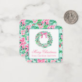 ピンク名門私立校風のと緑のクリスマスリースエンクロージャ ノートカード (正面/裏面インサイチュ)