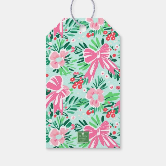 ピンク名門私立校風のと緑のクリスマス包まれたプレゼント ギフトタグ (裏面)