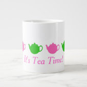 ピンク名門私立校風のと緑のティーポット ジャンボコーヒーマグカップ (正面)