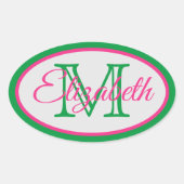 ピンク名門私立校風のと緑のモノグラム 楕円形シール (正面)