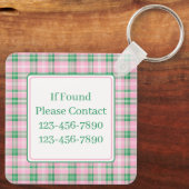 ピンク名門私立校風のと緑の格子模様モノグラム キーホルダー (裏面)