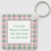 ピンク名門私立校風のと緑の格子模様モノグラム キーホルダー (裏面)