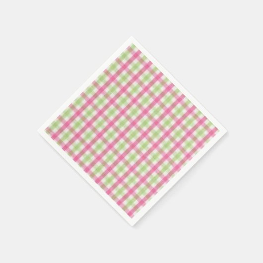 ピンク名門私立校風のと緑の格子縞 スタンダードカクテルナプキン (角)