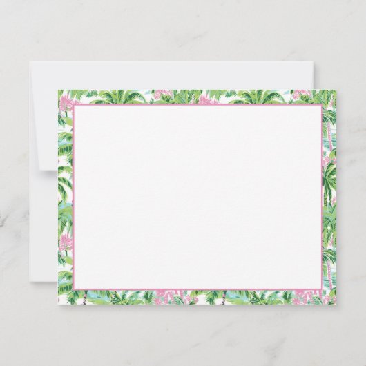 ピンク名門私立校風のと緑の熱帯性ヤシの木モノグラム ノートカード (裏面)