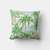 ピンク名門私立校風のと緑の熱帯性ヤシの木 クッション (正面)