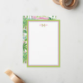 ピンク名門私立校風のと緑の熱帯性ヤシの木 ノートカード (正面/裏面インサイチュ)