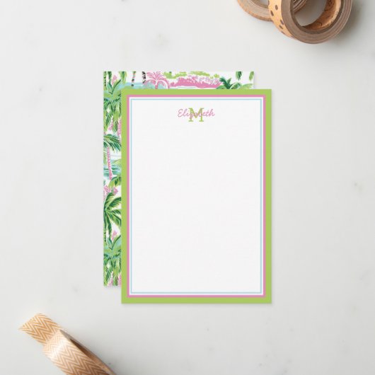 ピンク名門私立校風のと緑の熱帯性ヤシの木 ノートカード (正面/裏面インサイチュ)