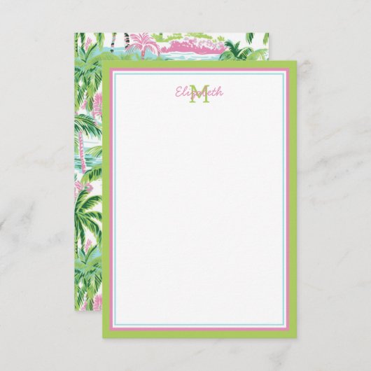 ピンク名門私立校風のと緑の熱帯性ヤシの木 ノートカード (正面/裏面)