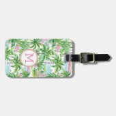 ピンク名門私立校風のと緑の熱帯性ヤシの木 ラゲッジタグ (正面横)