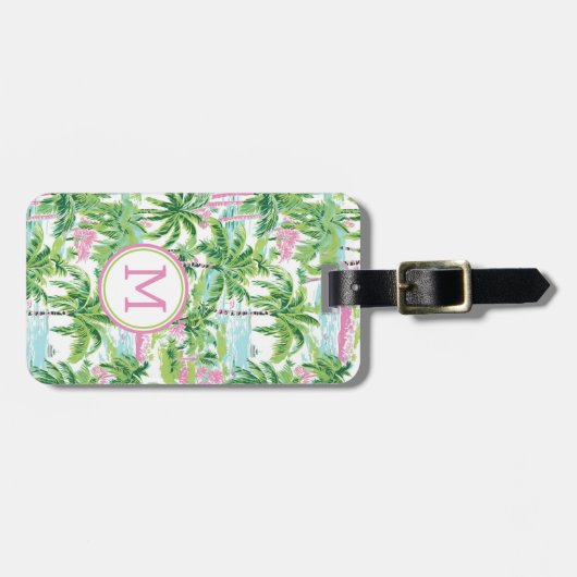 ピンク名門私立校風のと緑の熱帯性ヤシの木 ラゲッジタグ (正面横)