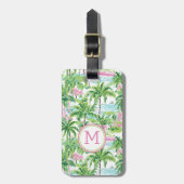 ピンク名門私立校風のと緑の熱帯性ヤシの木 ラゲッジタグ (正面縦)