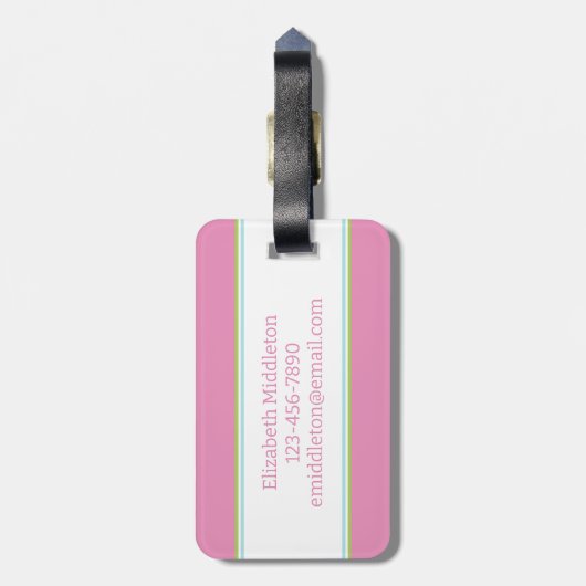 ピンク名門私立校風のと緑の熱帯性ヤシの木 ラゲッジタグ (裏面縦)