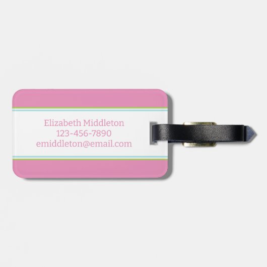 ピンク名門私立校風のと緑の熱帯性ヤシの木 ラゲッジタグ (裏面横)