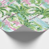 ピンク名門私立校風のと緑の熱帯性ヤシの木 ラッピングペーパー (角)