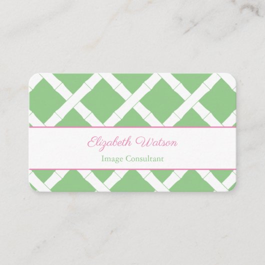 ピンク名門私立校風のと緑の竹棚 名刺 (正面)