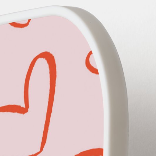 ピンク名門私立校風のと赤いハートのパターン ピックルボールラケット (左詳細)