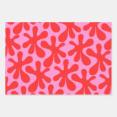 ピンク名門私立校風のと赤のアメバコンテンポラリーパターン ラッピングペーパーシート (正面)