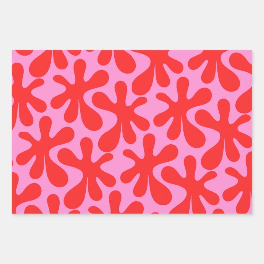 ピンク名門私立校風のと赤のアメバコンテンポラリーパターン ラッピングペーパーシート (正面)