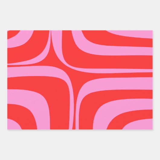 ピンク名門私立校風のと赤のパターンミックス ラッピングペーパーシート (正面3)