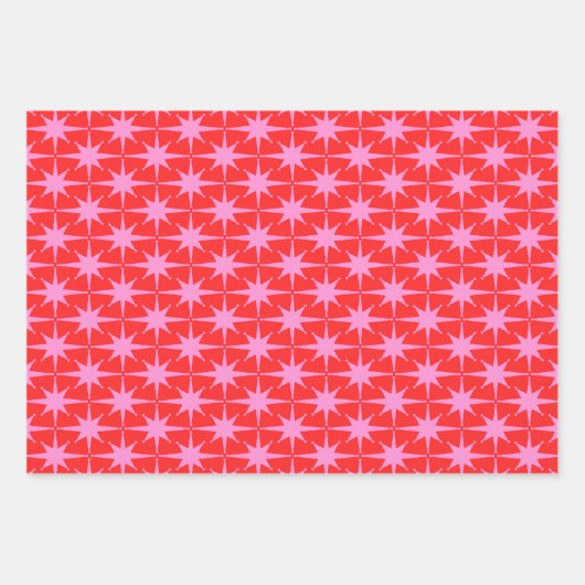 ピンク名門私立校風のと赤のパターンミックス ラッピングペーパーシート (正面2)