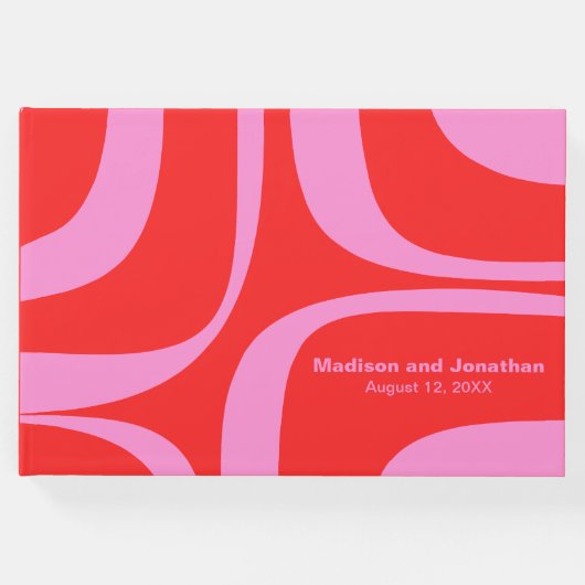 ピンク名門私立校風のと赤のレトロのパーソナライズされた溝 ゲストブック (正面)