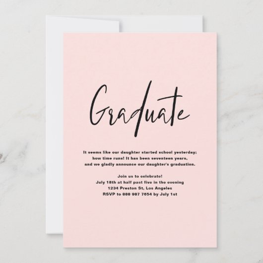 ピンク名門私立校風のと金ゴールドのグリッター写真卒業 招待状 (裏面)