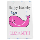 ピンク名門私立校風のと青のクジラと水玉模様 ミディアムペーパーバッグ (正面)