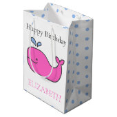 ピンク名門私立校風のと青のクジラと水玉模様 ミディアムペーパーバッグ (裏面アングル)