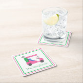 ピンク名門私立校風ののゴルフカーパーソナライズされたト縁ど スクエアペーパーコースター (インサイチュ)