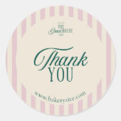 ピンク名門私立校風ののストライプのレトロ・ビジネス・ロゴ ラウンドシール (正面)