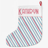 ピンク名門私立校風ののストライプ女子 ラージクリスマスストッキング (裏面)