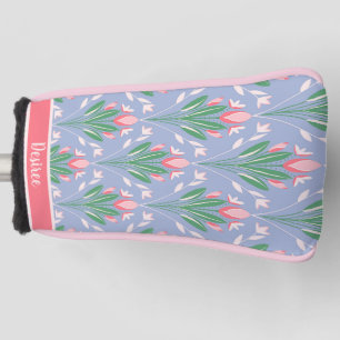 ピンク名門私立校風ののチューリップのゴルフヘッドカバー ゴルフヘッドカバー