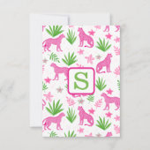 ピンク名門私立校風ののチーテータモノグラムホワイト サンキューカード (正面)