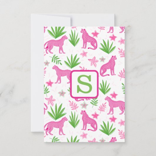 ピンク名門私立校風ののチーテータモノグラムホワイト サンキューカード (正面)