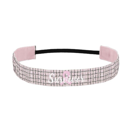 ピンク名門私立校風ののツイード乳癌の生存者 アスレチックヘッドバンド (正面)