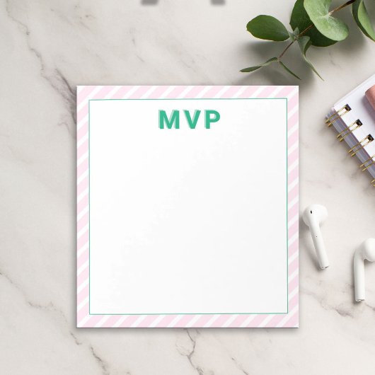 ピンク名門私立校風ののテストライプのパーソナライズされたノパッド ノートパッド