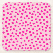 ピンク名門私立校風ののドットモダンアニマルプリント点 スクエアペーパーコースター (正面)