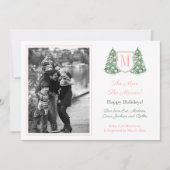 ピンク名門私立校風ののベビーガールクリスマス休暇の妊娠 案内状 (正面)