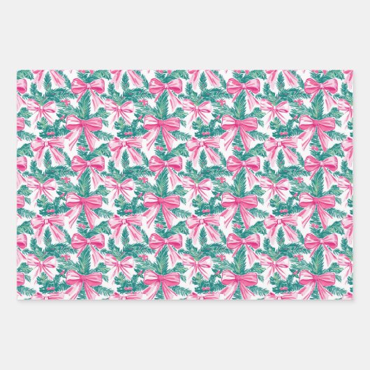 ピンク名門私立校風のの弓とガーランドのクリスマス ラッピングペーパーシート (正面2)