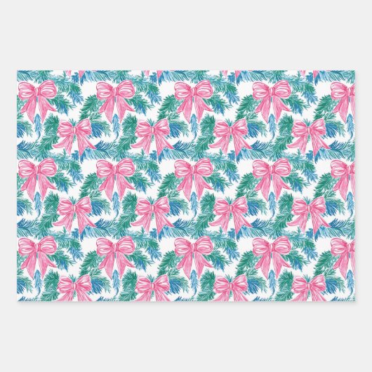 ピンク名門私立校風のの弓とガーランドのクリスマス ラッピングペーパーシート (正面)