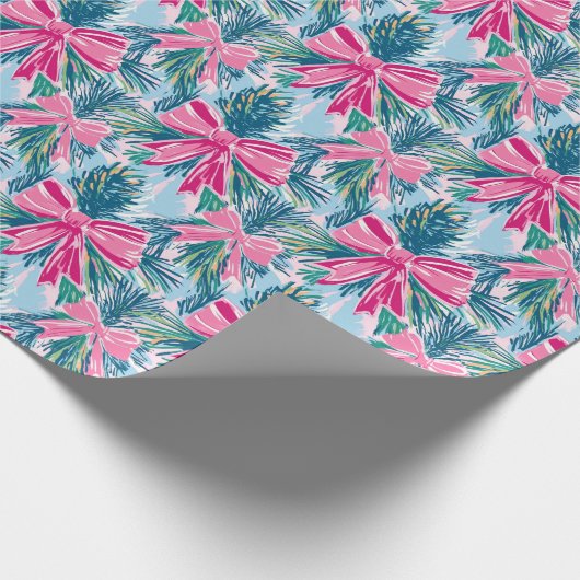 ピンク名門私立校風のの弓とガーランドのクリスマス ラッピングペーパー (角)