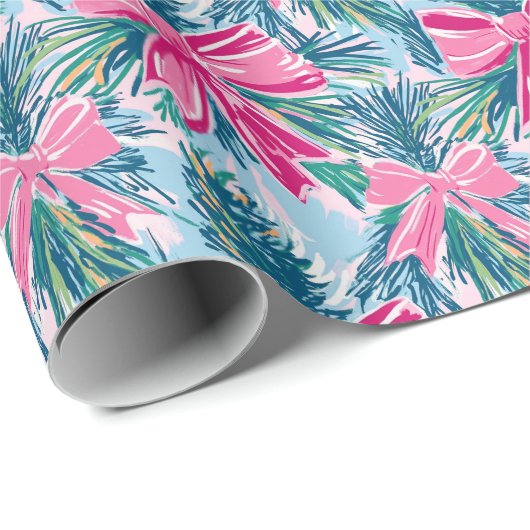 ピンク名門私立校風のの弓とガーランドのクリスマス ラッピングペーパー (ロールコーナー)