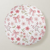 ピンク名門私立校風のの弓と花 ラウンドクッション (正面)