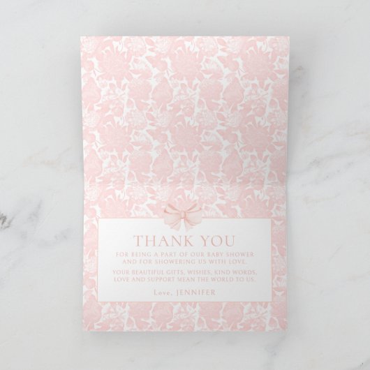 ピンク名門私立校風のの弓の女の子シャワー サンキューカード (内部)